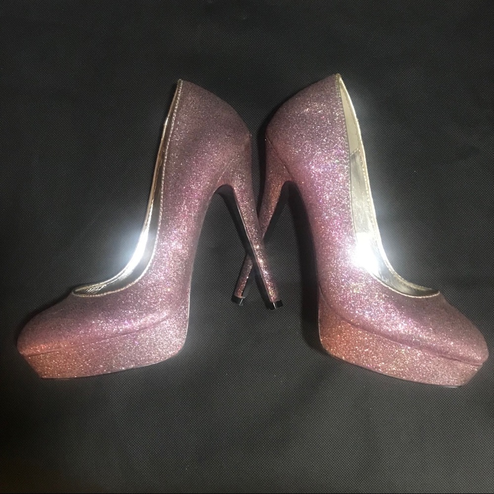 👠Pink Multi Glitter Platform Pumps